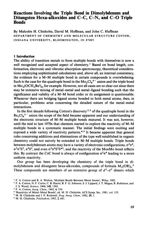 Reactions involving the triple bond in dimolybdenum and ditungsten hexa-alkoxides and C–C, C–N, and C–O triple bonds