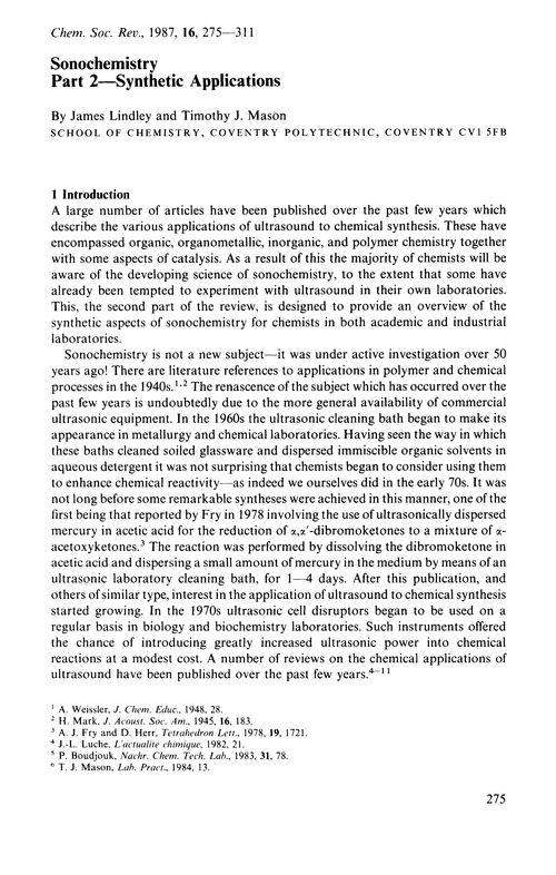 Sonochemistry. Part2—Synthetic applications