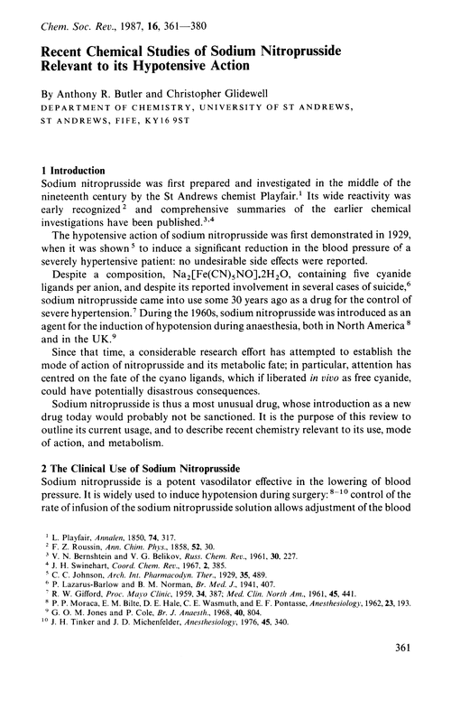 Recent chemical studies of sodium nitroprusside relevant to its hypotensive action