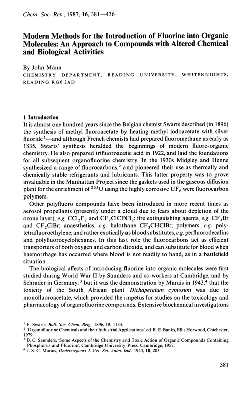 Modern methods for the introduction of fluorine into organic molecules: an approach to compounds with altered chemical and biological activities