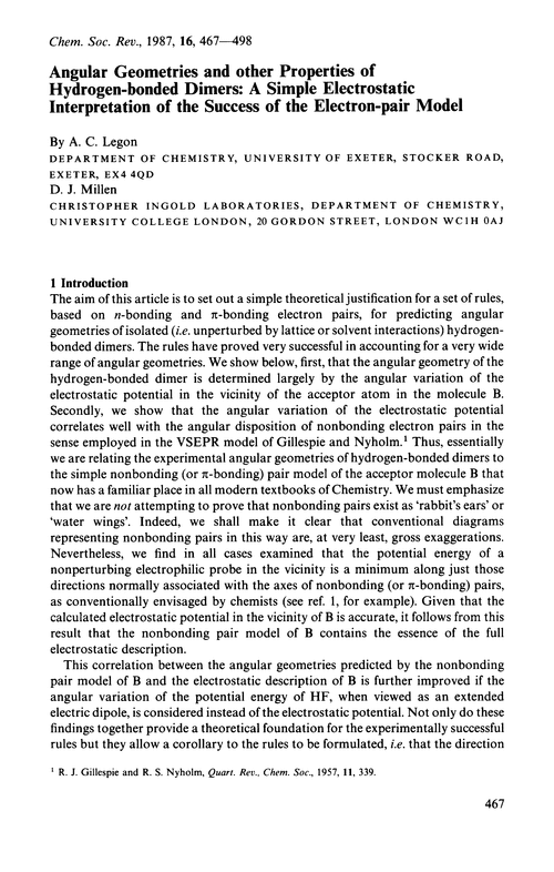 Angular geometries and other properties of hydrogen-bonded dimers: a simple electrostatic interpretation of the success of the electron-pair model