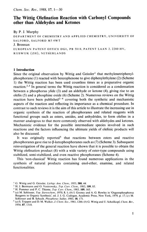 The Wittig olefination reaction with carbonyl compounds other than aldehydes and ketones