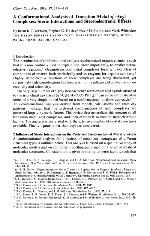 A conformational analysis of transition metal η1-acyl complexes: steric interactions and stereoelectronic effects