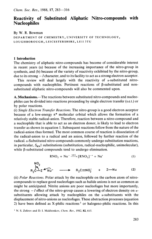 Reactivity of substituted aliphatic nitro-compounds with nucleophiles