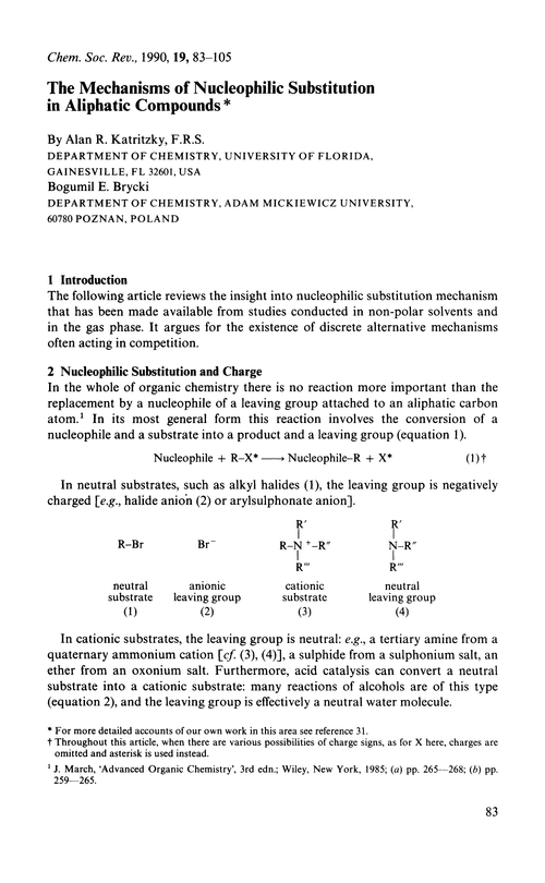 The mechanisms of nucleophilic substitution in aliphatic compounds