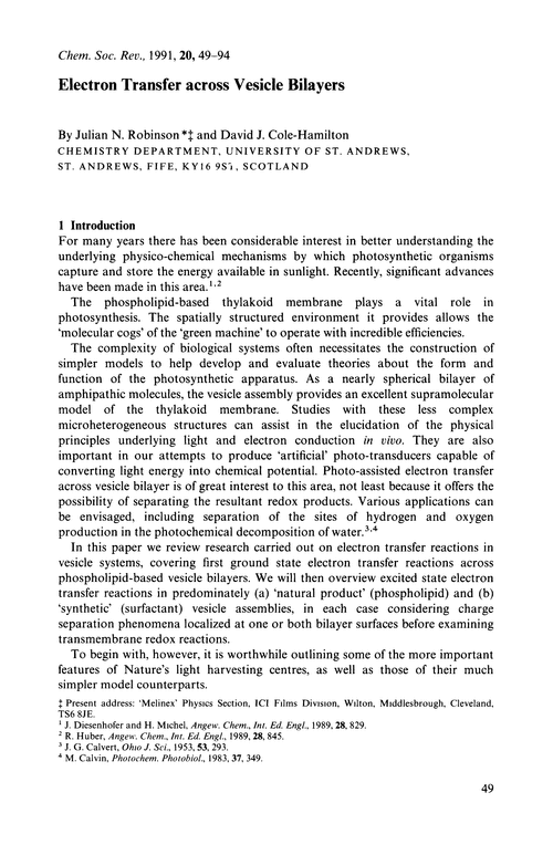 Electron transfer across vesicle bilayers