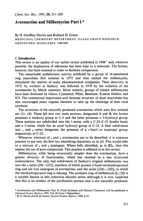 Avermectins and milbemycins Part I