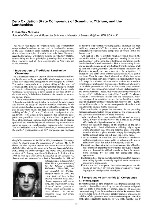 Zero oxidation state compounds of scandium, yttrium, and the lanthanides