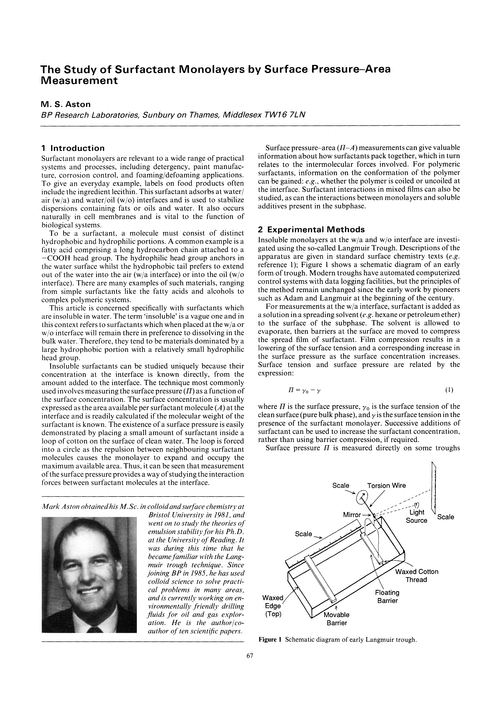 The study of surfactant monolayers by surface pressure–area measurement