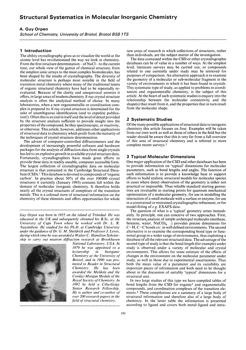 Structural systematics in molecular inorganic chemistry