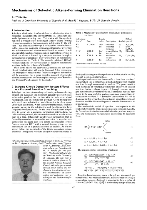 Mechanisms of solvolytic alkene-forming elimination reactions