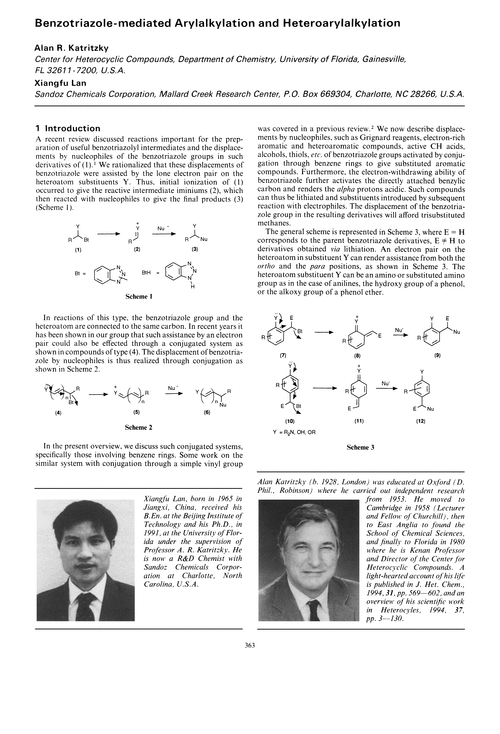 Benzotriazole-mediated arylalkylation and heteroarylalkylation