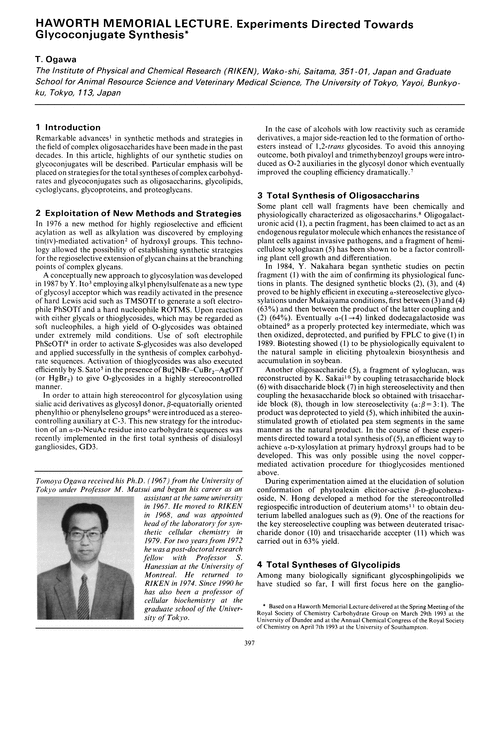 Haworth Memorial Lecture. Experiments directed towards glycoconjugate synthesis