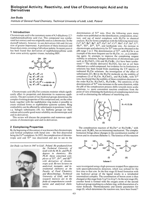 Biological activity, reactivity, and use of chromotropic acid and its derivatives