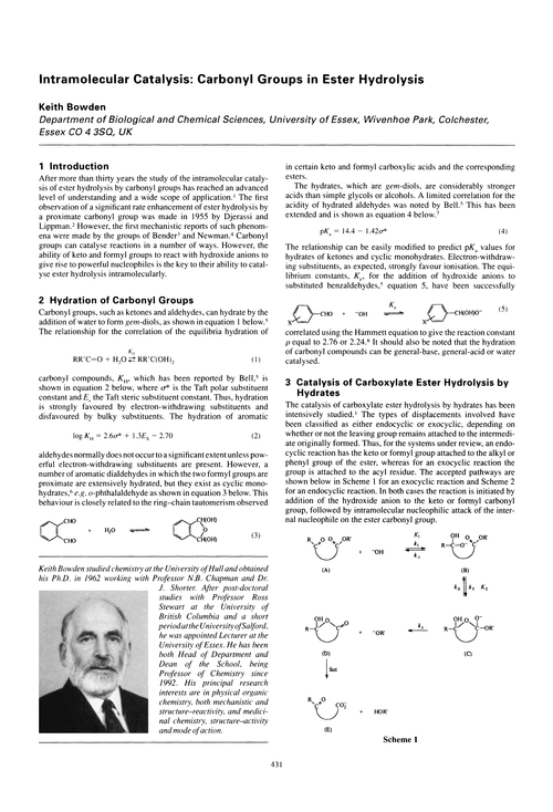 Intramolecular catalysis: carbonyl groups in ester hydrolysis