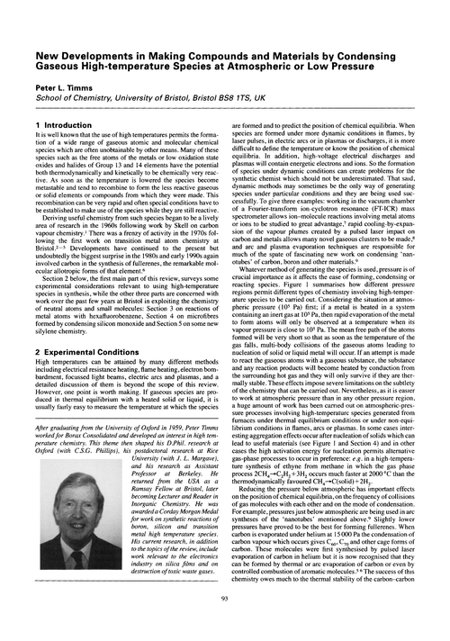 New developments in making compounds and materials by condensing gaseous high-temperature species at atmospheric or low pressure