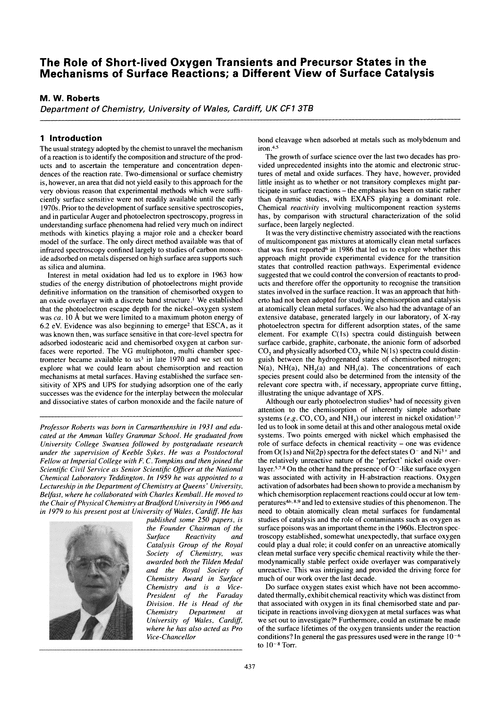 The role of short-lived oxygen transients and precursor states in the mechanisms of surface reactions; a different view of surface catalysis