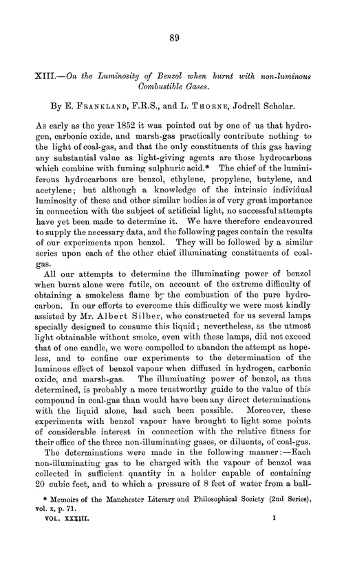 XIII.—On the luminosity of benzol when burnt with non-luminous combustible gases