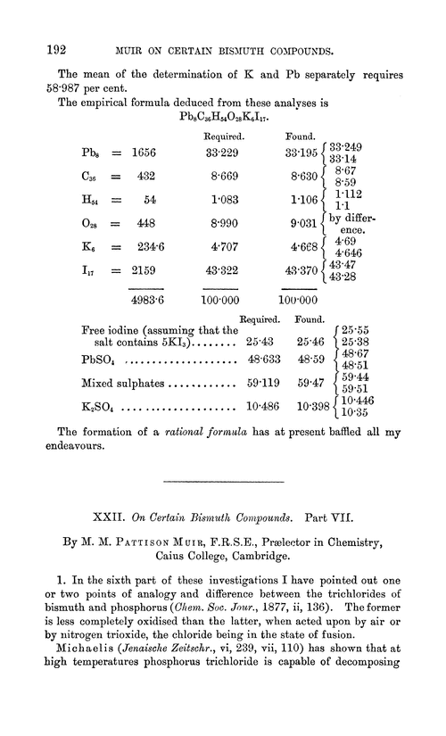 XXII. On certain bismuth compounds. Part VII