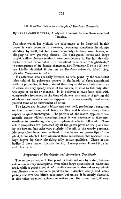 XXIX.—The poisonous principle of Urechites suberecta