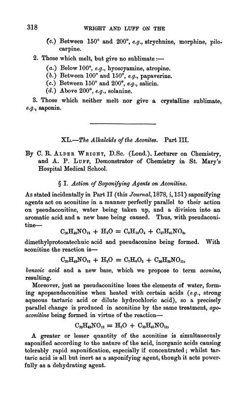 XL.—The alkaloïds of the aconites. Part III