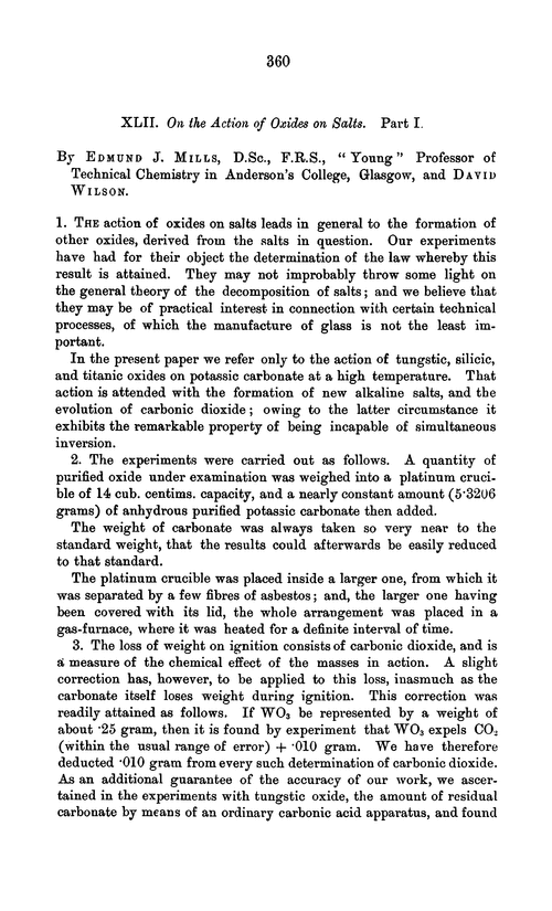XLII. On the action of oxides on salts. Part I