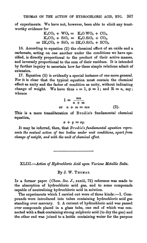 XLIII.—Action of hydrochloric acid upon various metallic salts