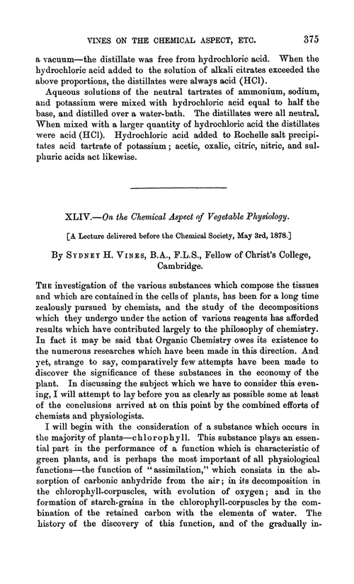 XLIV.—On the chemical aspect of vegetable physiology