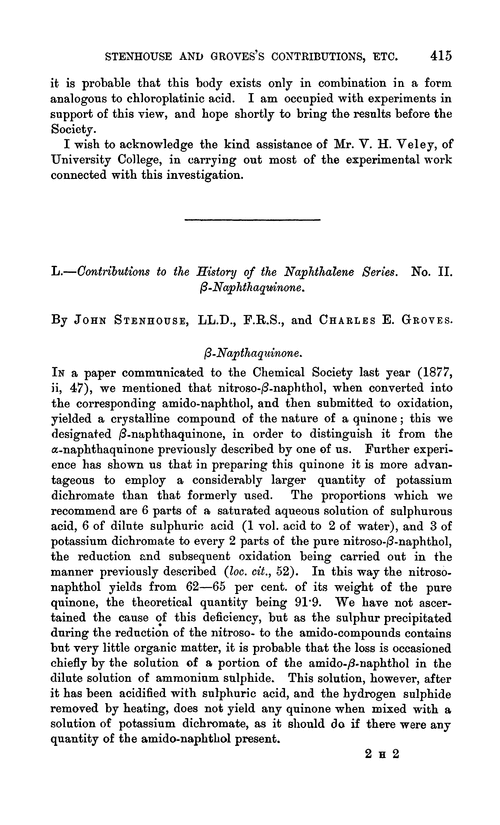 L.—Contributions to the history of the naphthalene series. No. II. β-Naphthaquinone