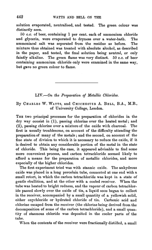 LIV.—On the preparation of metallic chlorides