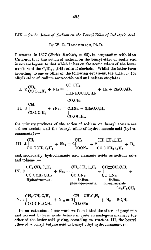 LIX.—On the action of sodium on the benzyl ether of isobutyric acid