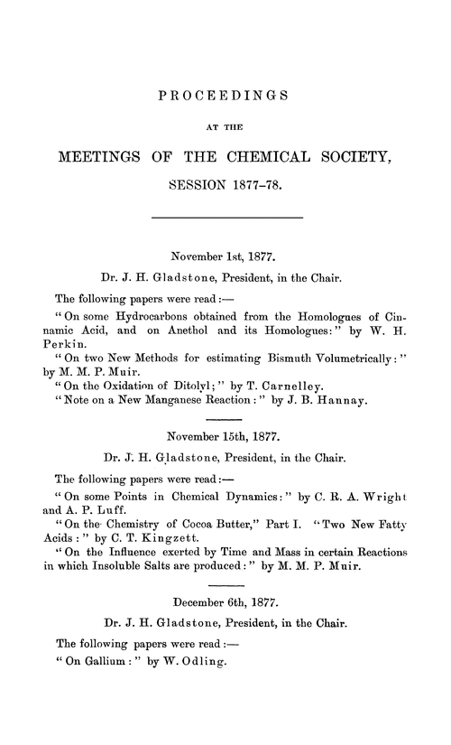 Proceedings at the Meetings of the Chemical Society