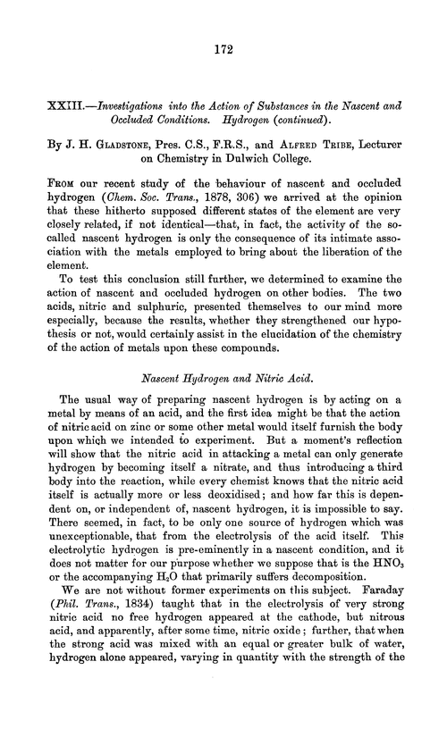 XXIII.—Investigations into the action of substances in the nascent and occluded conditions. Hydrogen (continued)