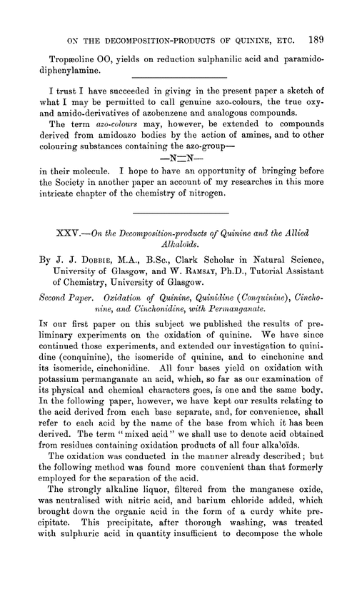 XXV.—On the decomposition-products of quinine and the allied alkaloïds