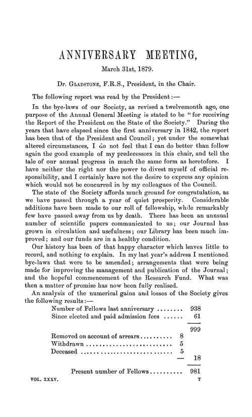 Anniversary meeting, March 31st, 1879