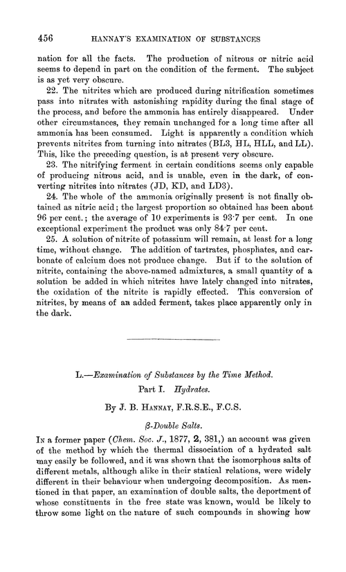 L.—Examination of substances by the time method. Part I. Hydrates