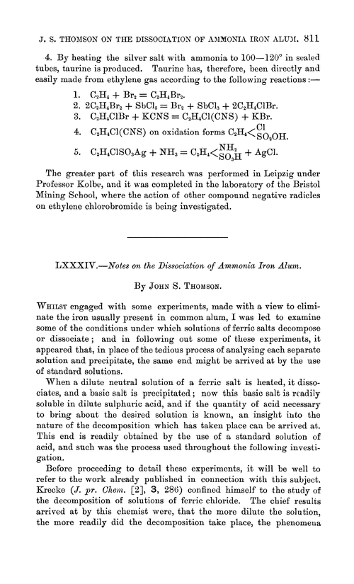 LXXXIV.—Notes on the dissociation of ammonia iron alum