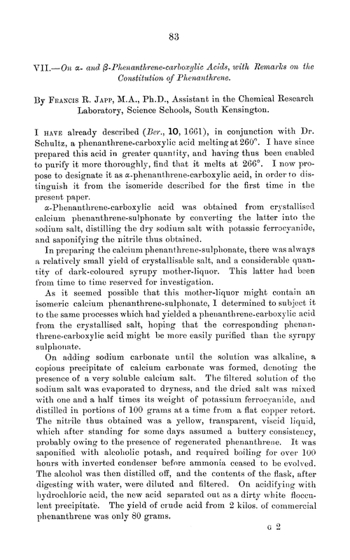 VII.—On α- and β-phenanthrene-carboxylic acids, with remarks on the constitution of phenanthrene