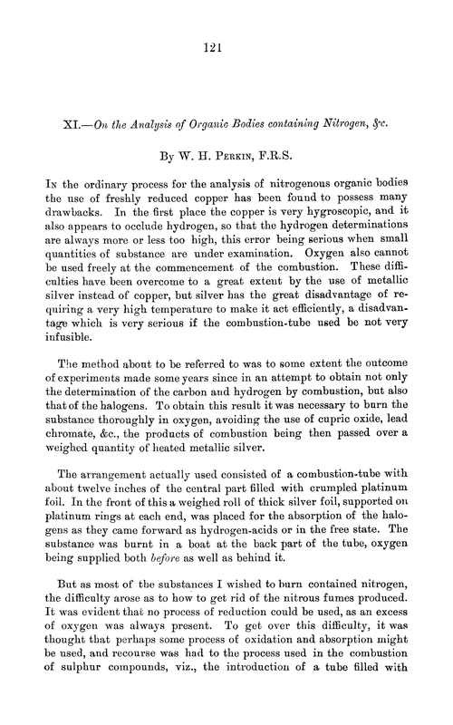 XI.—On the analysis of organic bodies containing nitrogen, &c