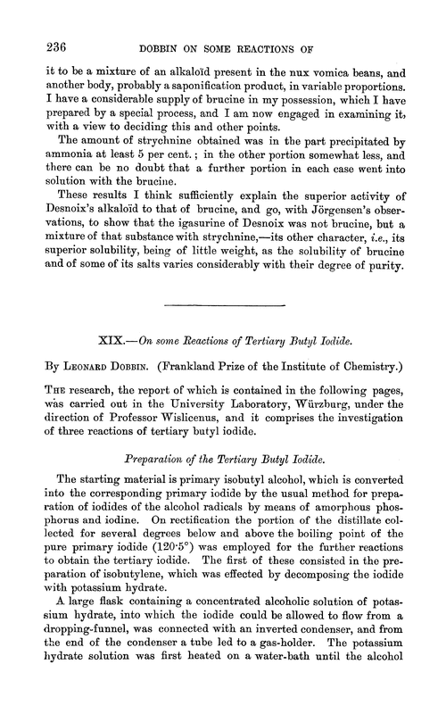 XIX.—On some reactions of tertiary butyl iodide
