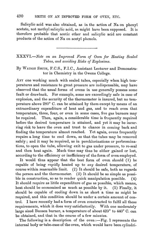 XXXVI.—Note on an improved form of oven for heating sealed tubes, and avoiding risks of explosions