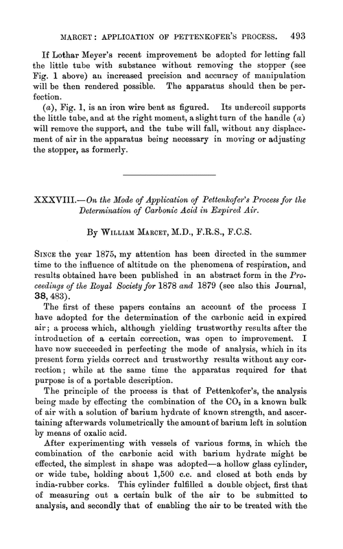 XXXVIII.—On the mode of application of pettenkofer's process for the determination of carbonic acid in expired air
