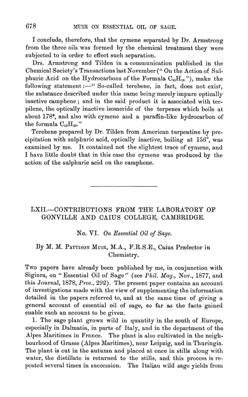 LXII.—Contributions from the Laboratory of Gonville and Caius College, Cambridge. No. VI. On essential oil of sage