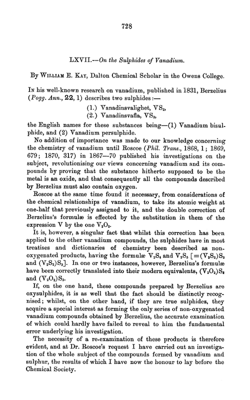 LXVII.—On the sulphides of vanadium