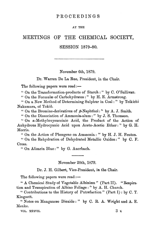 Proceedings at the Meetings of the Chemical Society