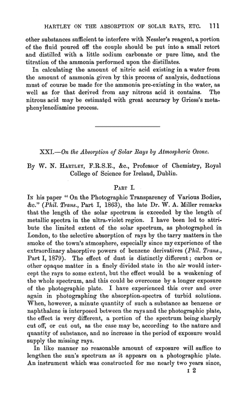 XXI.—On the absorption of solar rays by atmospheric ozone