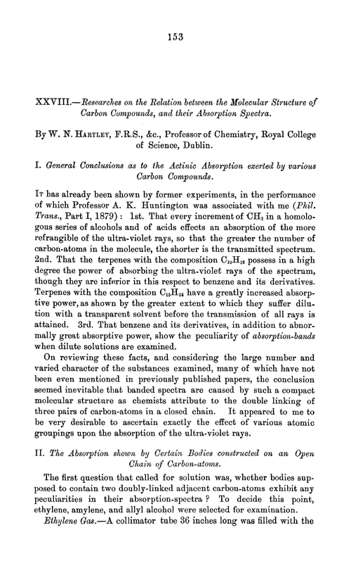 XXVIII.—Researches on the relation between the molecular structure of carbon compounds, and their absorption spectra