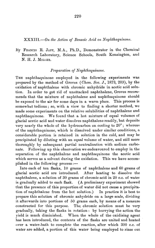 XXXIII.—On the action of benzoic acid on naphthaquinone