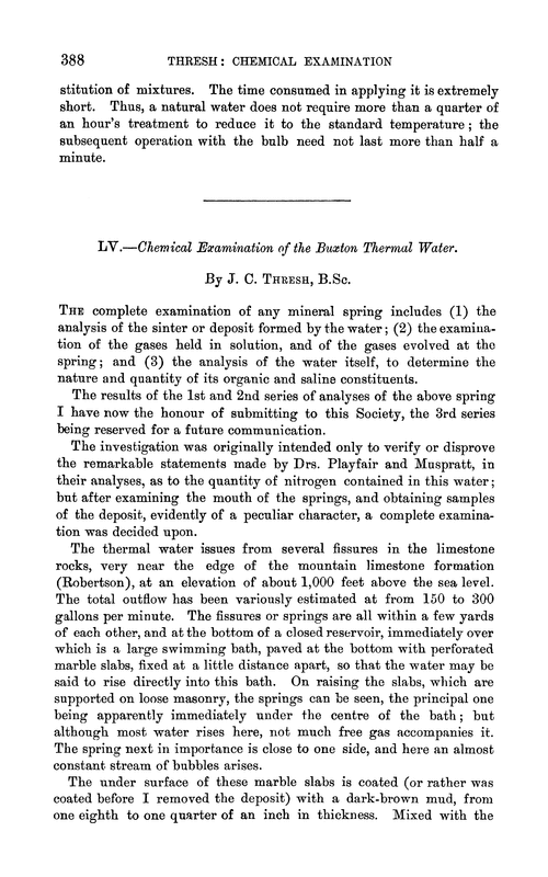 LV.—Chemical examination of the buxton thermal water