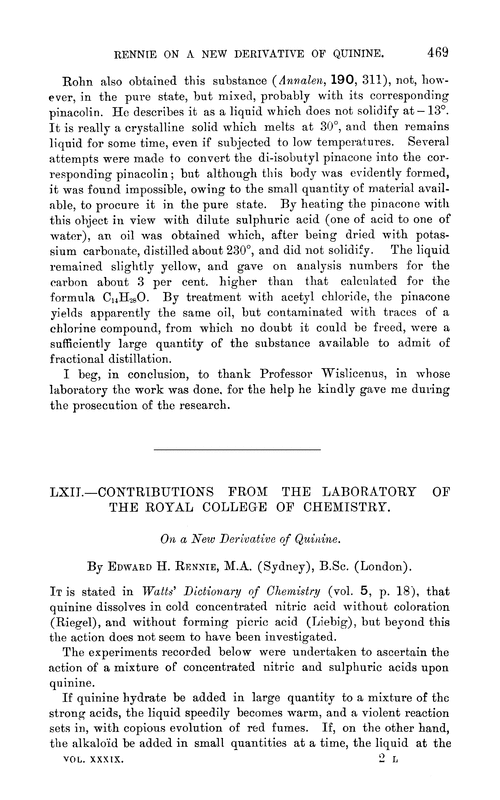 LXII.—Contributions from the Laboratory of the Royal College of Chemistry. On a new derivatives of quinine